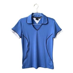 N'VO Women's Collared Short Sleeve V Neck Top Blue Golf Tennis Size Small